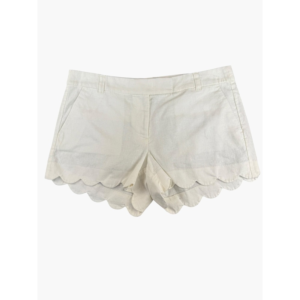 J.Crew White Linen Scallop Hem Shorts Womens Size 12 Preppy Summer Coastal